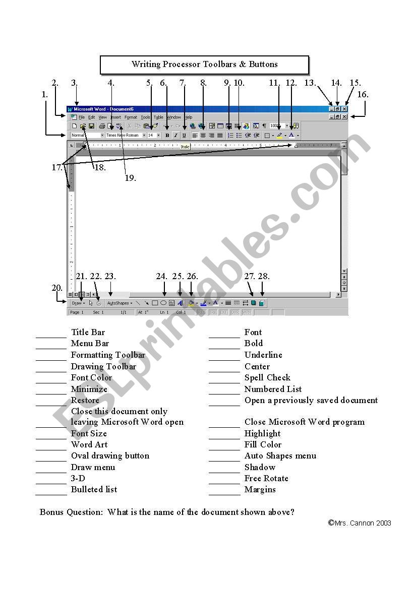 Toolbars worksheet