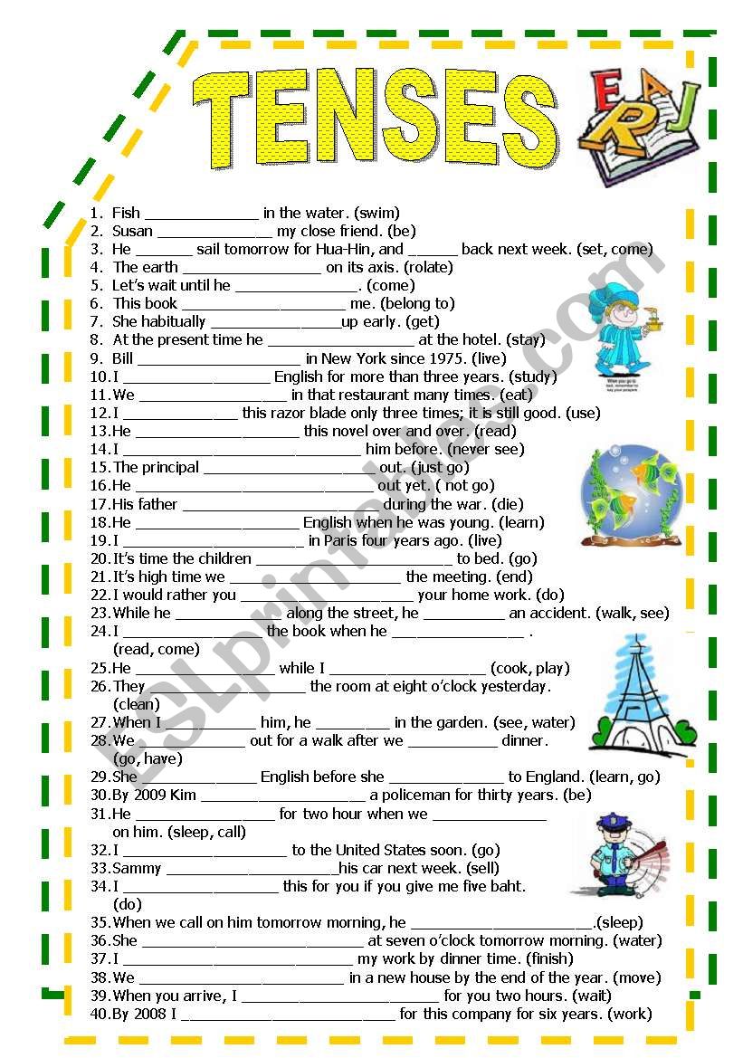 Tenses Worksheet For Class 10