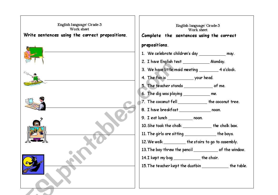 preposition worksheet