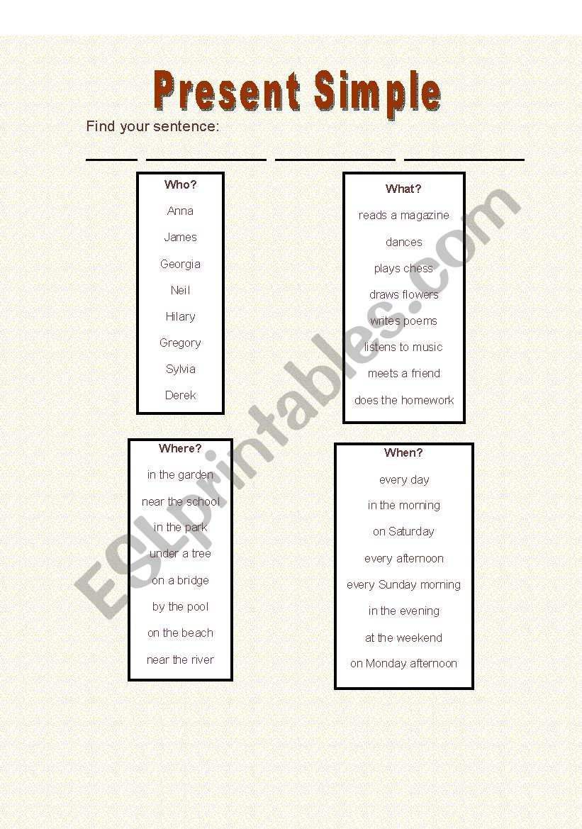 FIND YOUR SENTENCE 1 worksheet