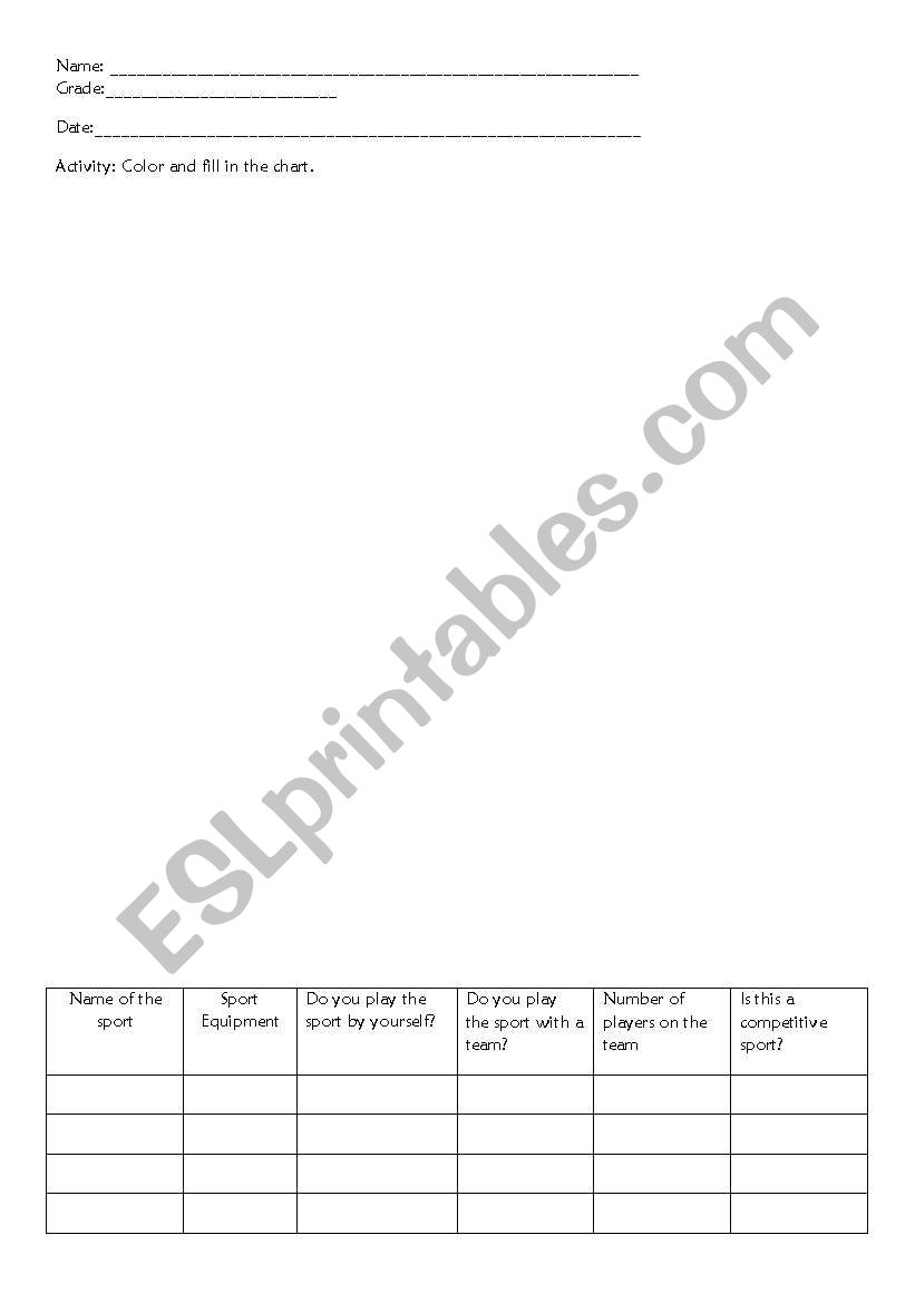 Categorizing Sports worksheet