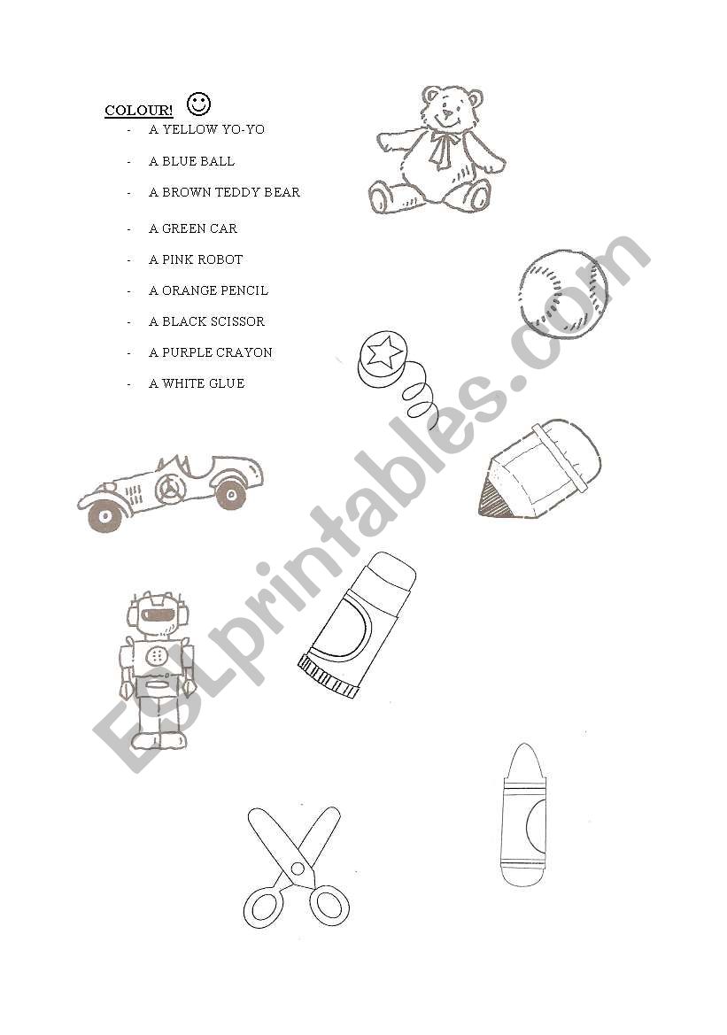 Colour the objects worksheet