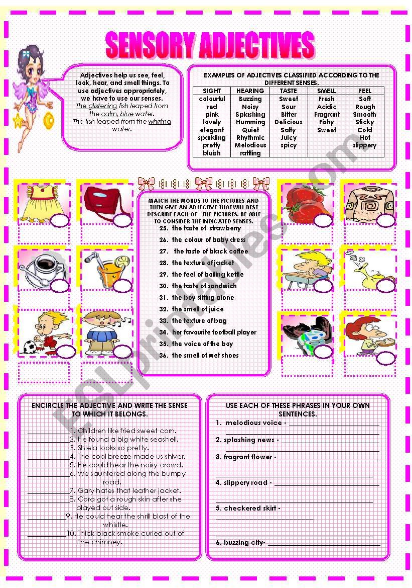 SENSORY ADJECTIVES ESL Worksheet By Mavic15