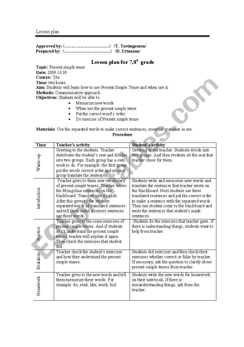 8th grade lesson plan worksheet