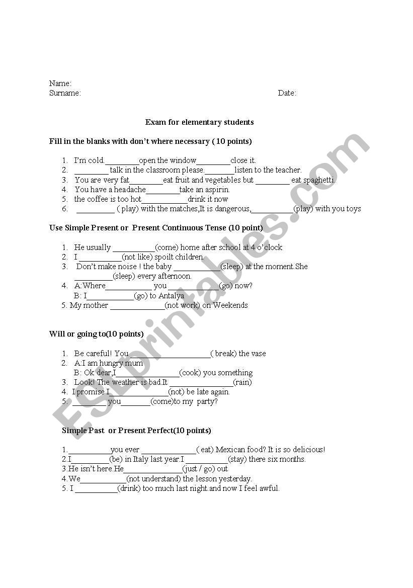 TENSE EXAM worksheet