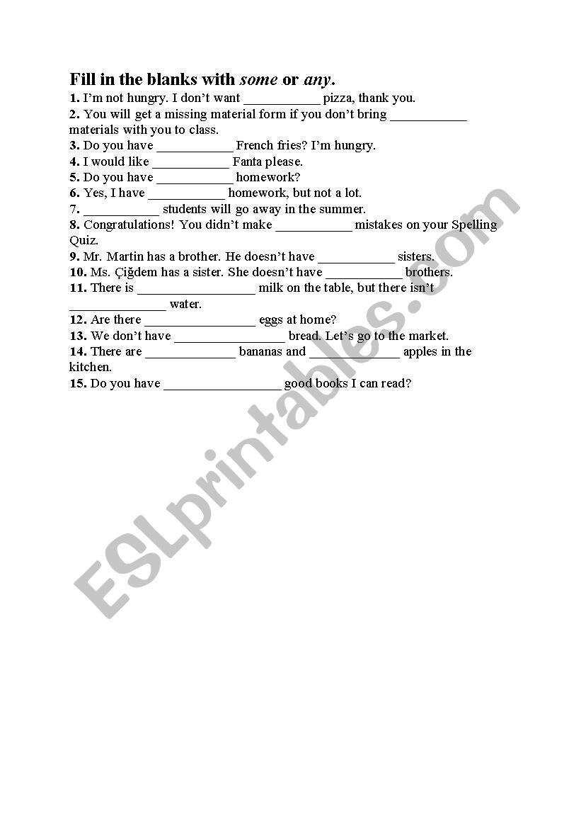 some/ any worksheet