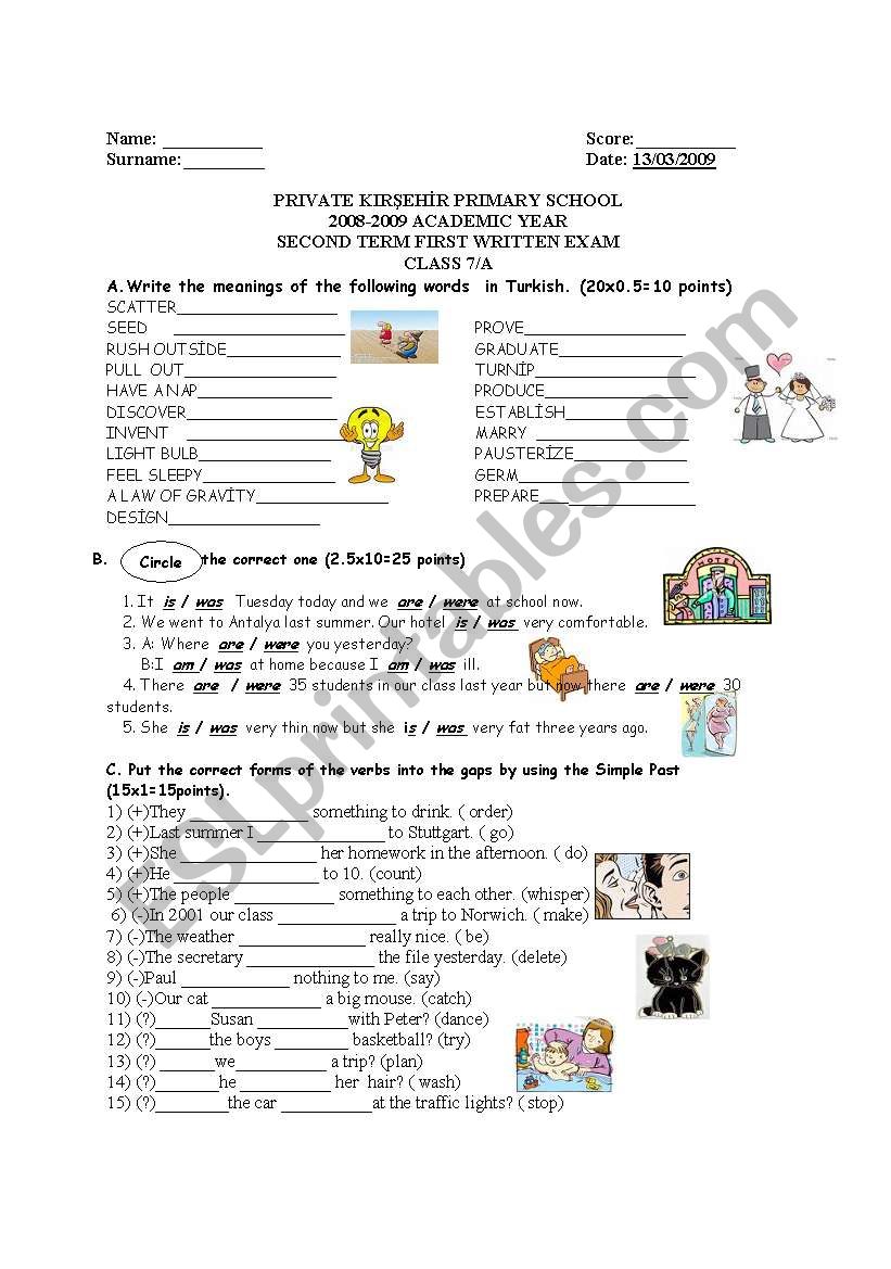 Spot on 7 written exam worksheet