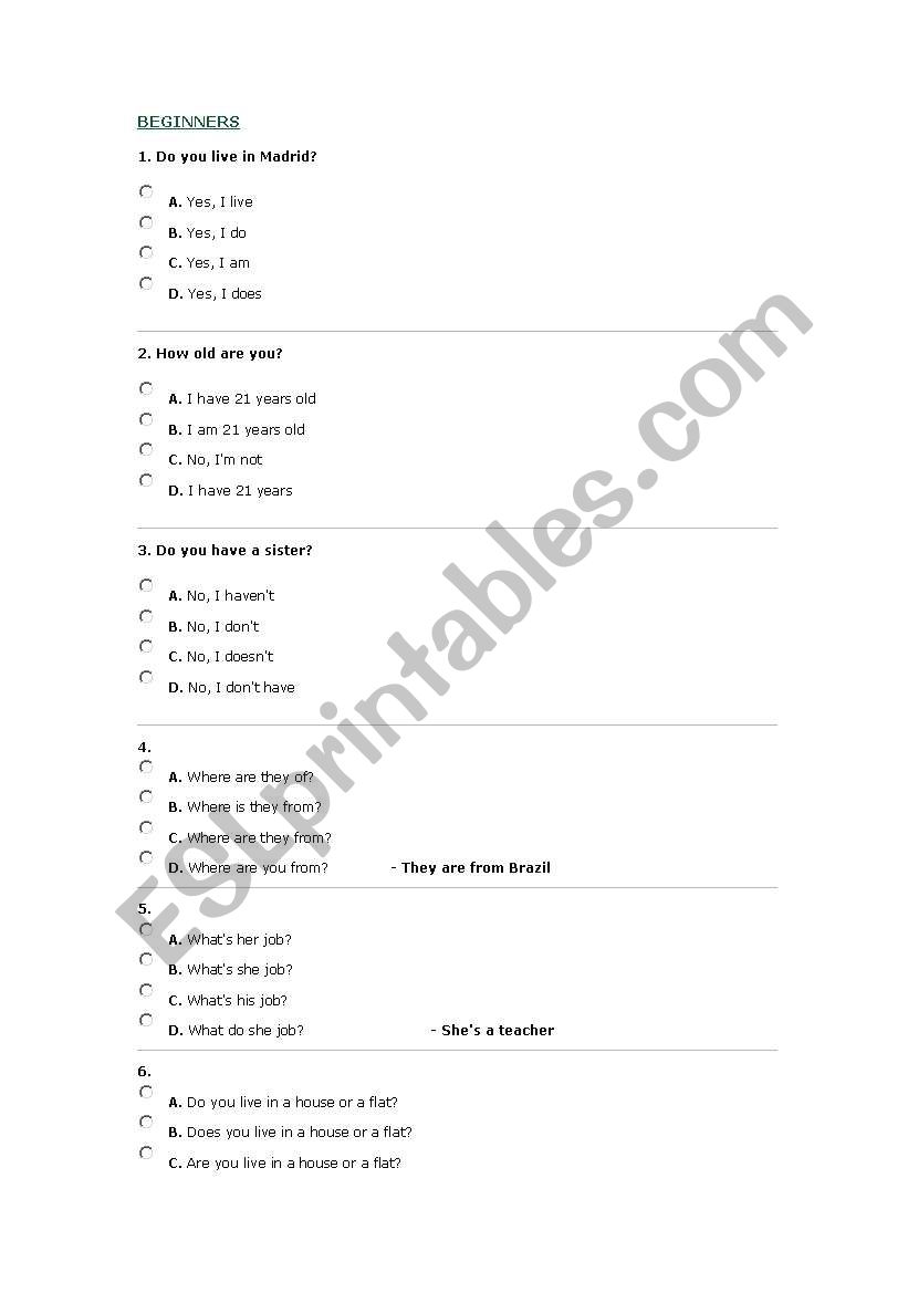 teat worksheet