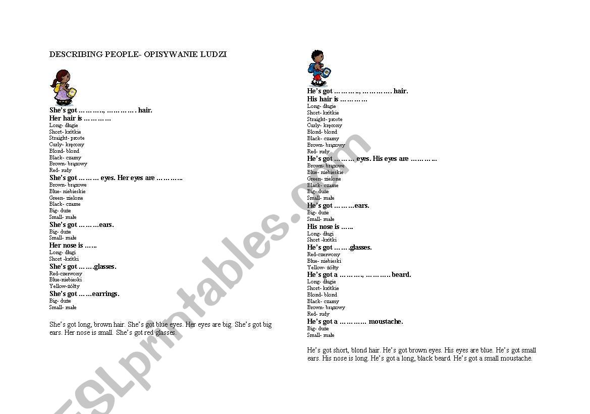 Describing people worksheet