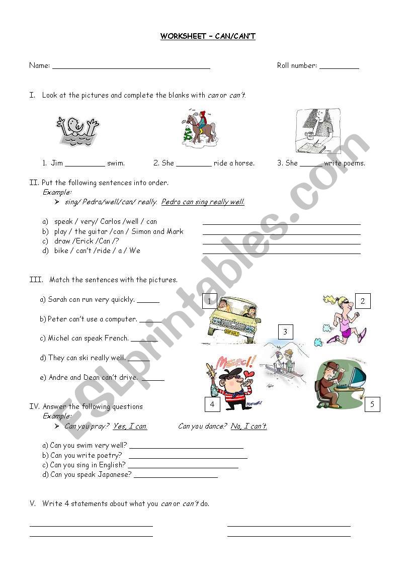 Can / Can´t - Abilities - ESL worksheet by krisos1821