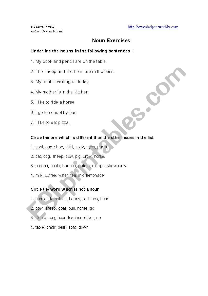 Noun exercises worksheet