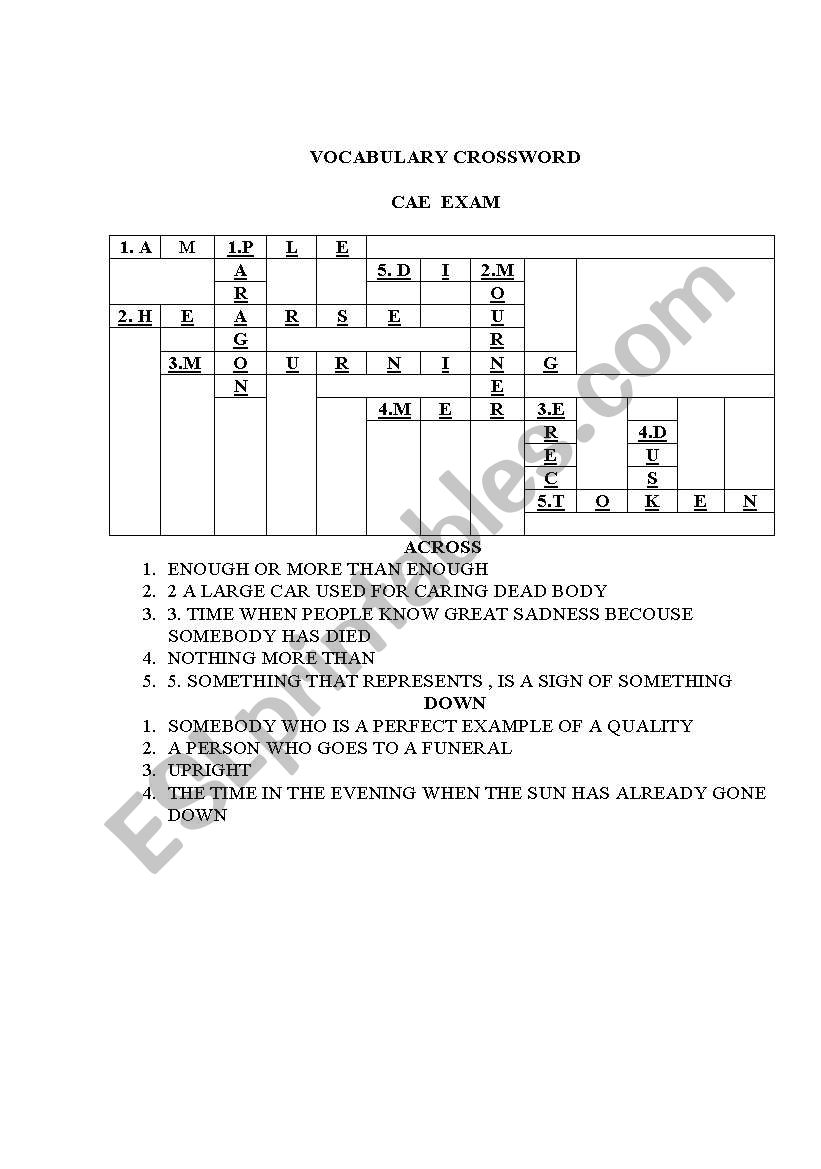 crosword worksheet