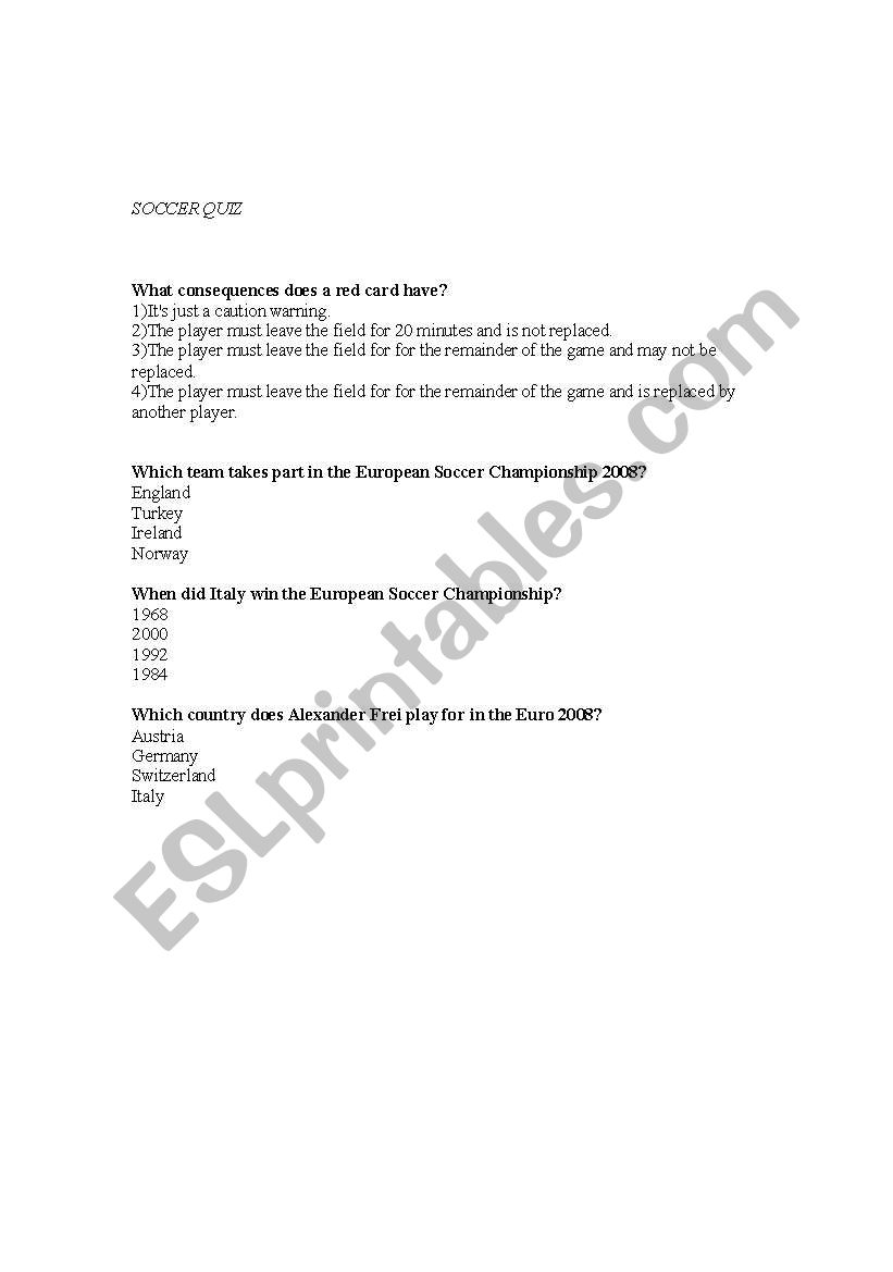 Soccer Quiz worksheet