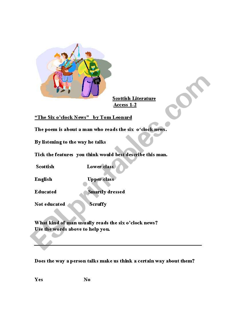 Scottish Literature worksheet