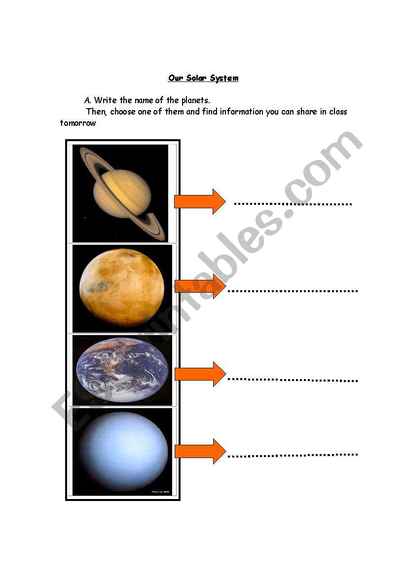 Our solar system - ESL worksheet by eslmyriam