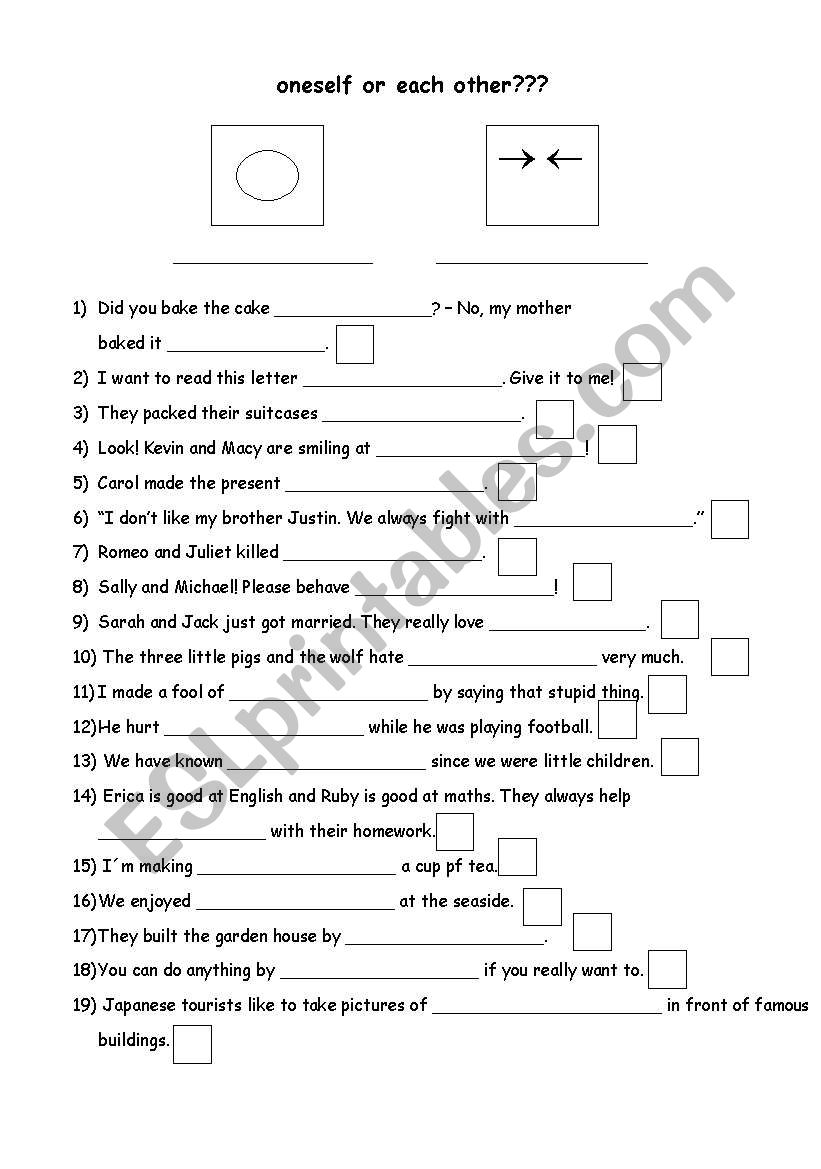 Reflexive pronouns worksheet