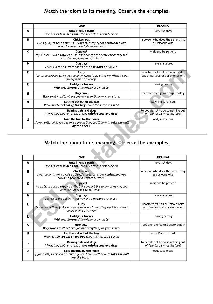 Animals - Idioms worksheet