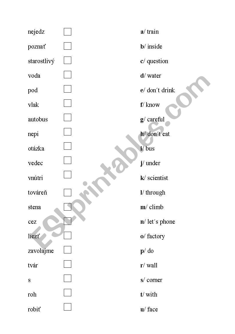 Vocabulary revising worksheet