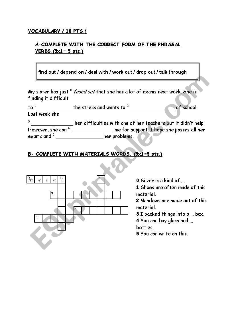 vocabulary worksheet