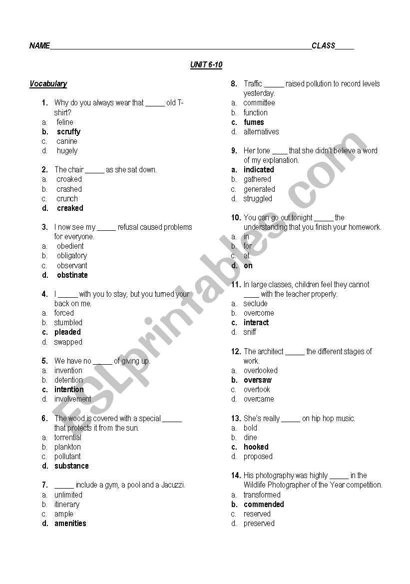 English Worksheets Vocabulary