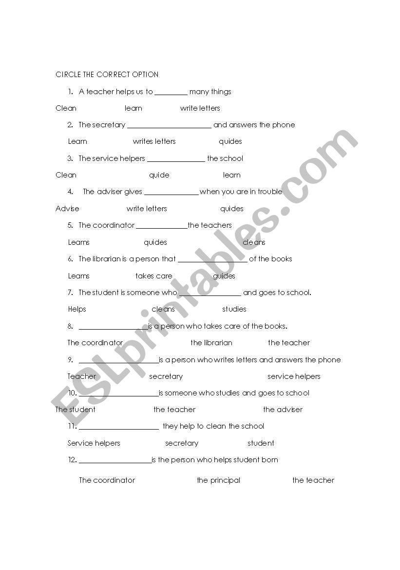 Professions worksheet