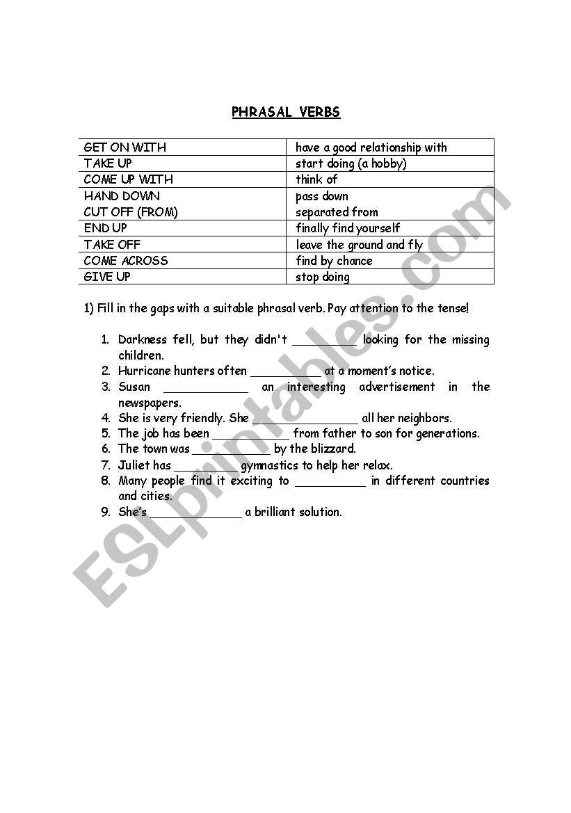 Phrasal verbs worksheet