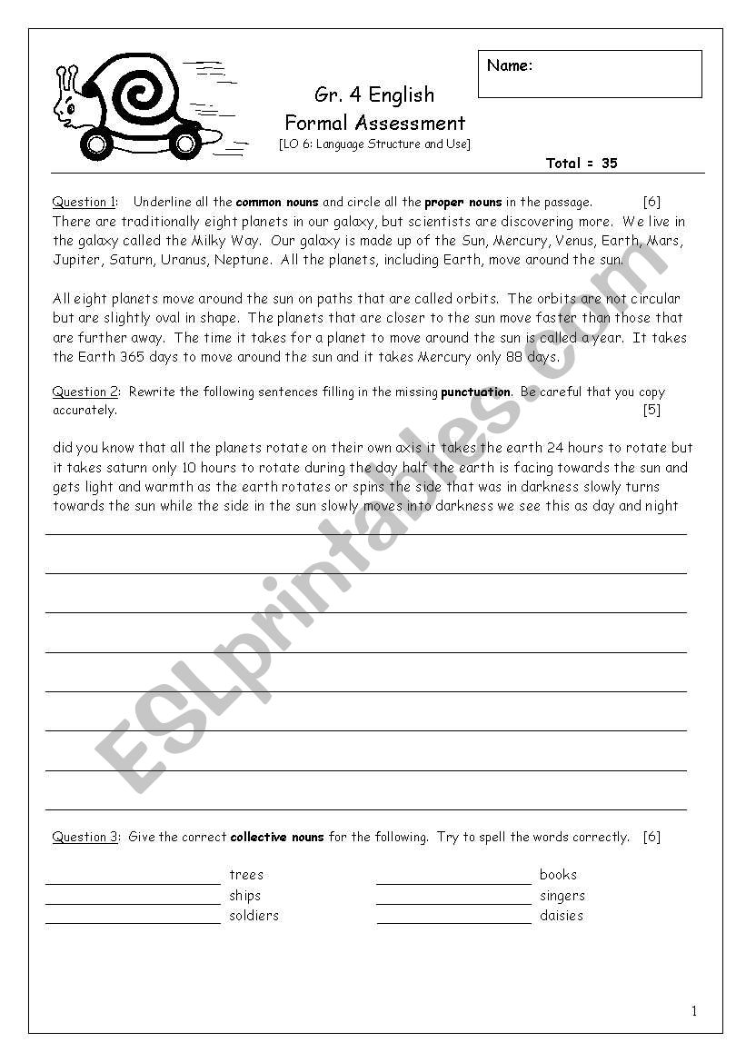 Language Test worksheet