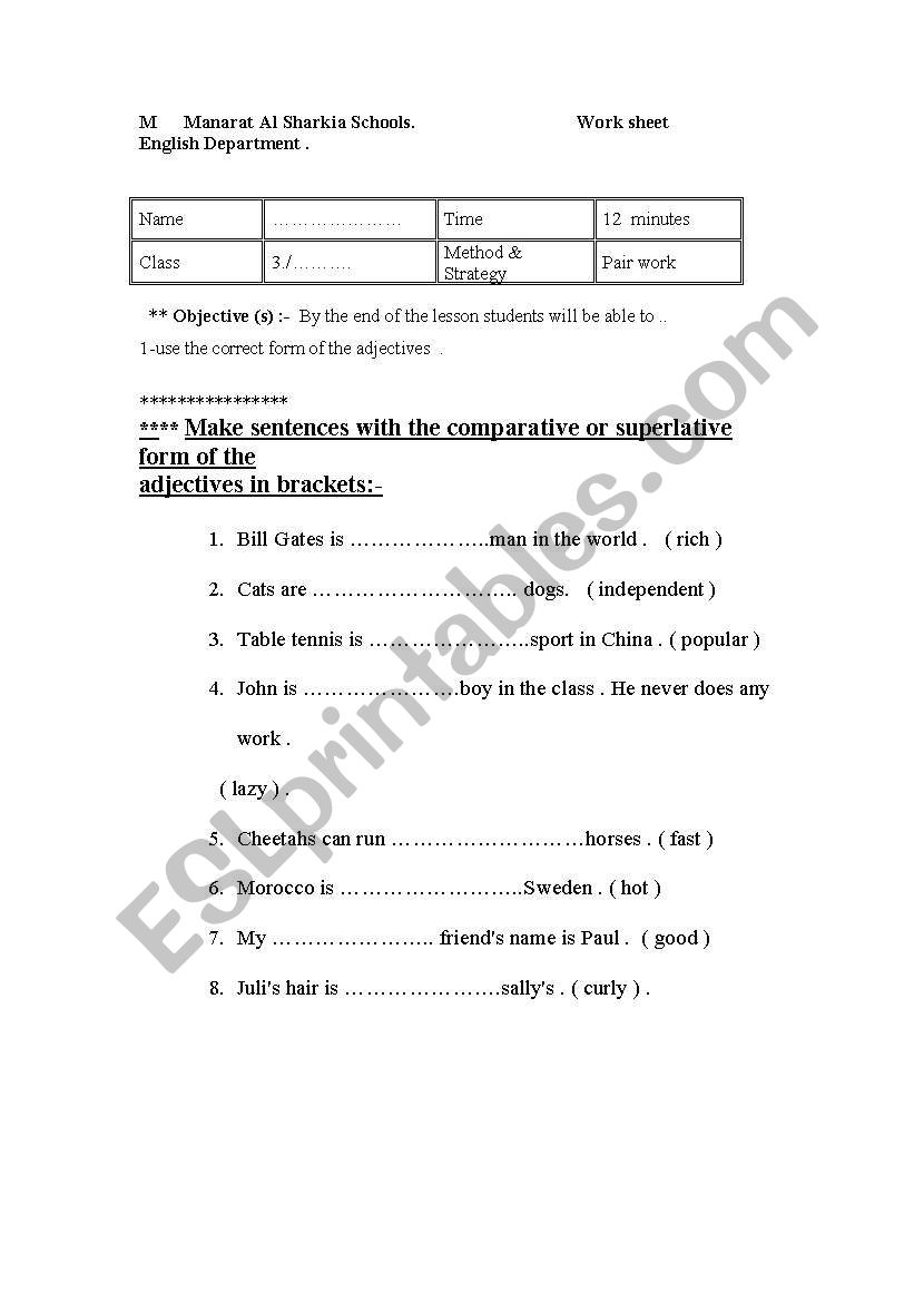 Adjectives worksheet