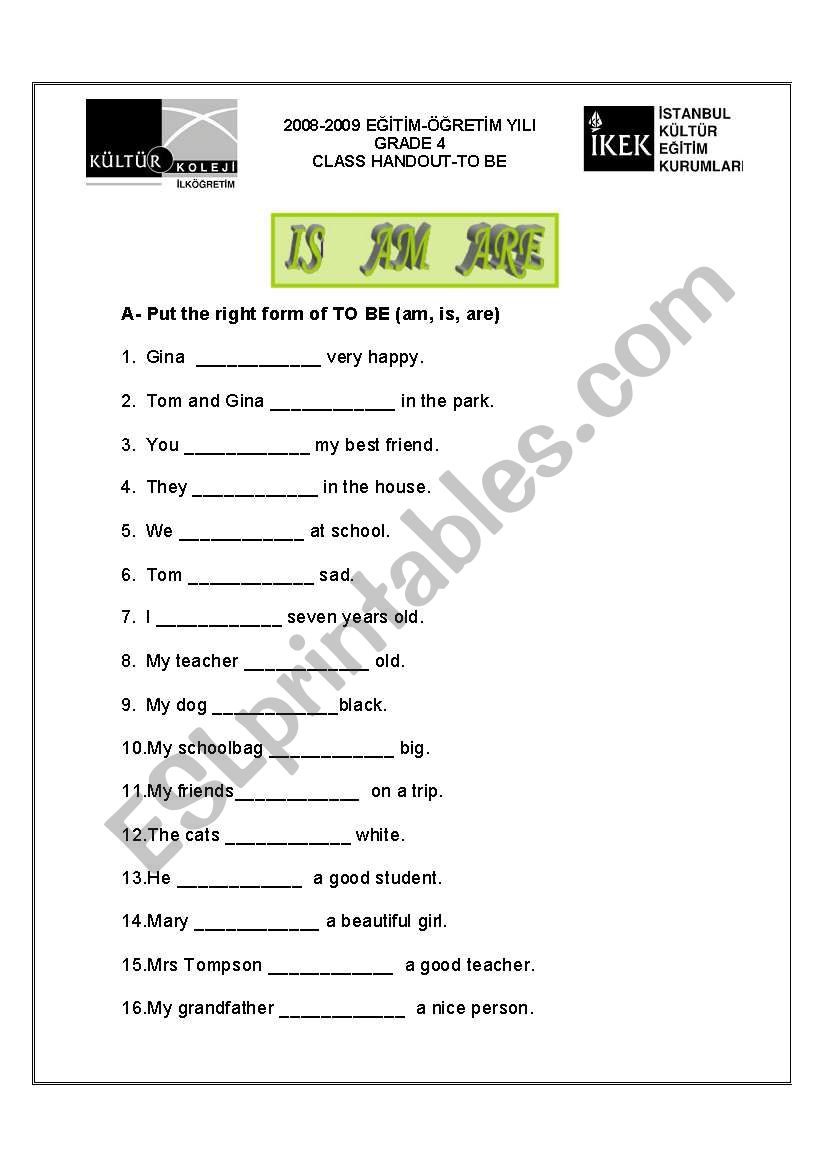 english worksheets to be