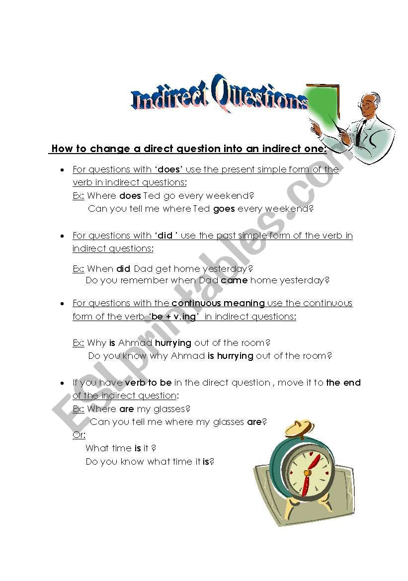 indirect questions worksheet