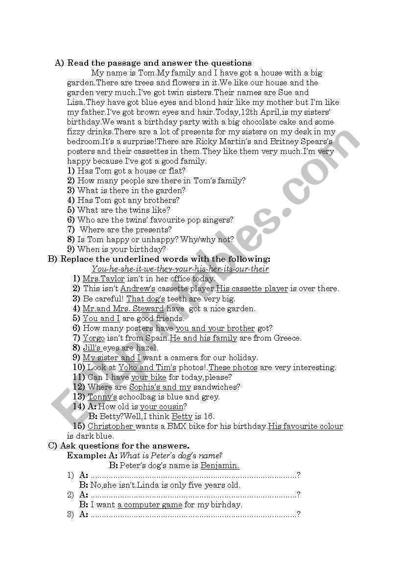 English Worksheets Worksheet For Elementary Level