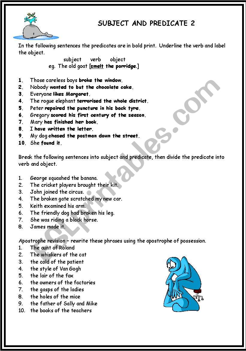 Subject and Predicate 2 worksheet