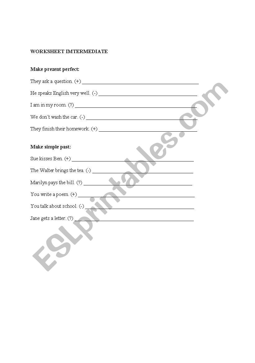 past tenses worksheet