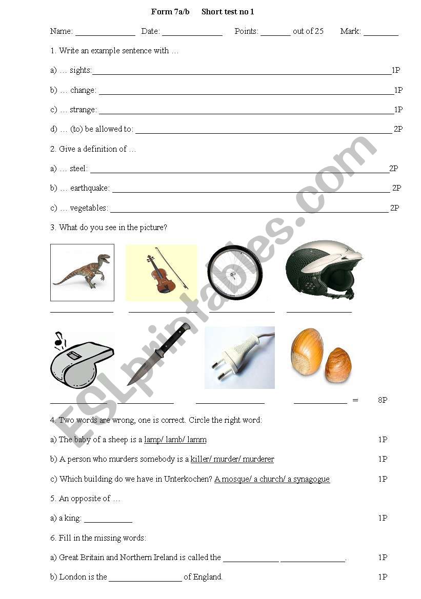 vocabulary tests examples worksheet