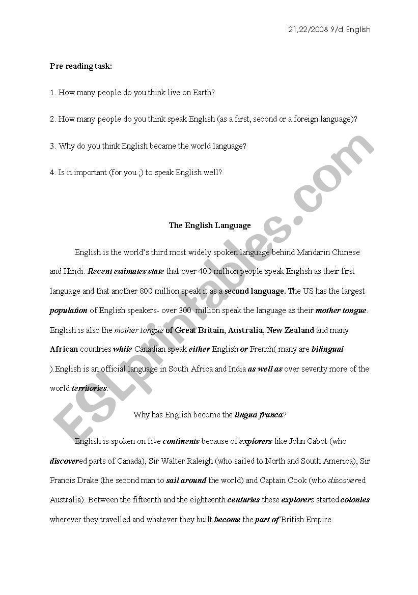 The English Language worksheet