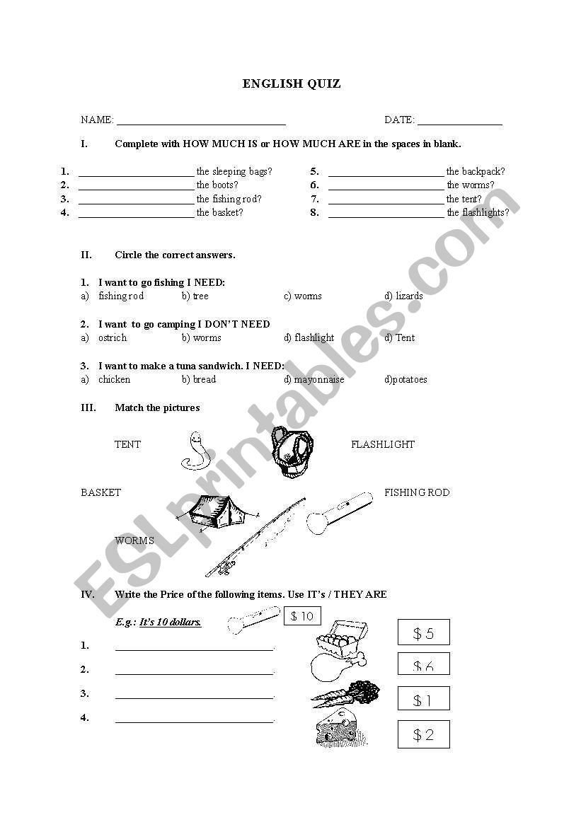 HOW MUCH IS / HOW MUCH ARE worksheet