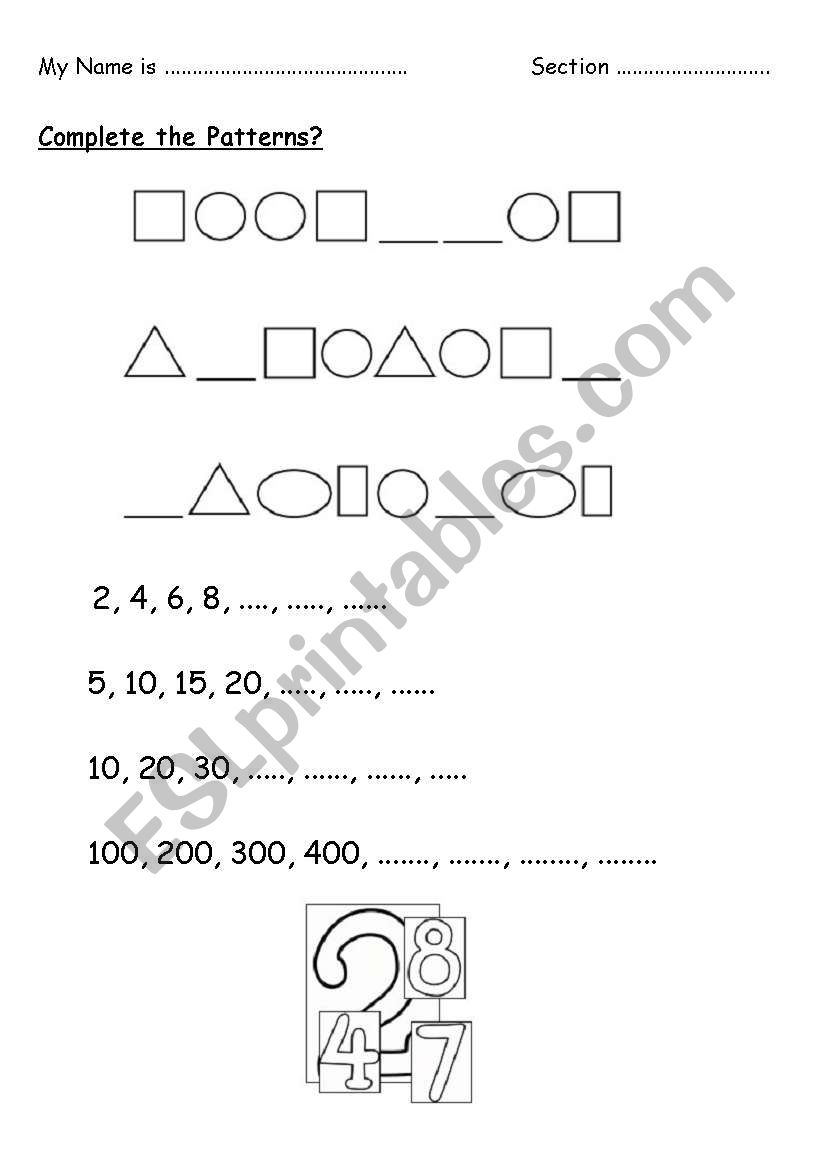 number patterns worksheet