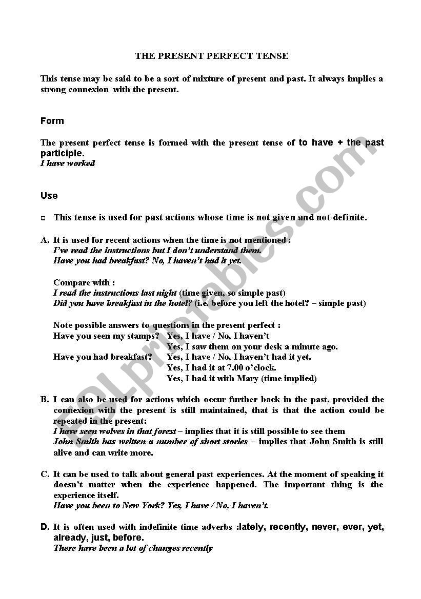 Present Perfect worksheet