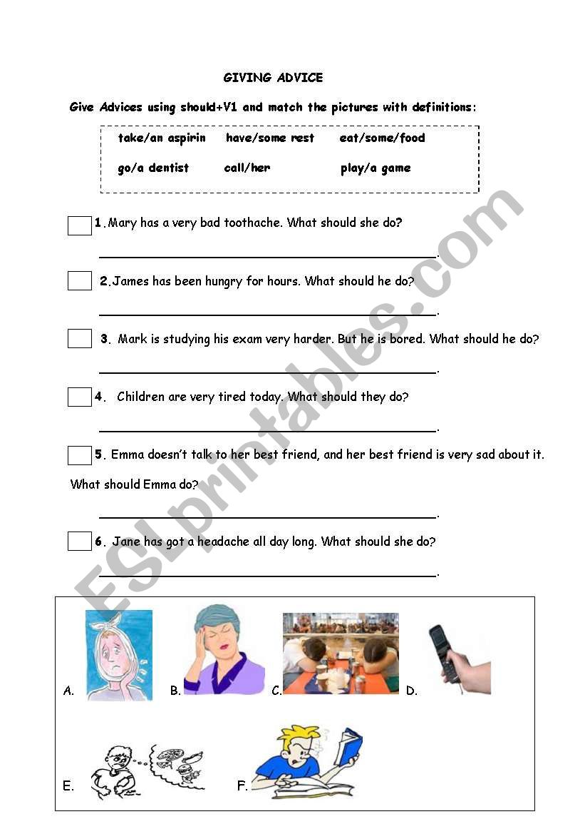 Giving advice worksheet