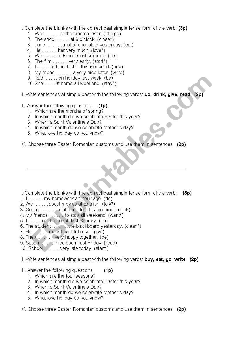 TEST PAPER worksheet