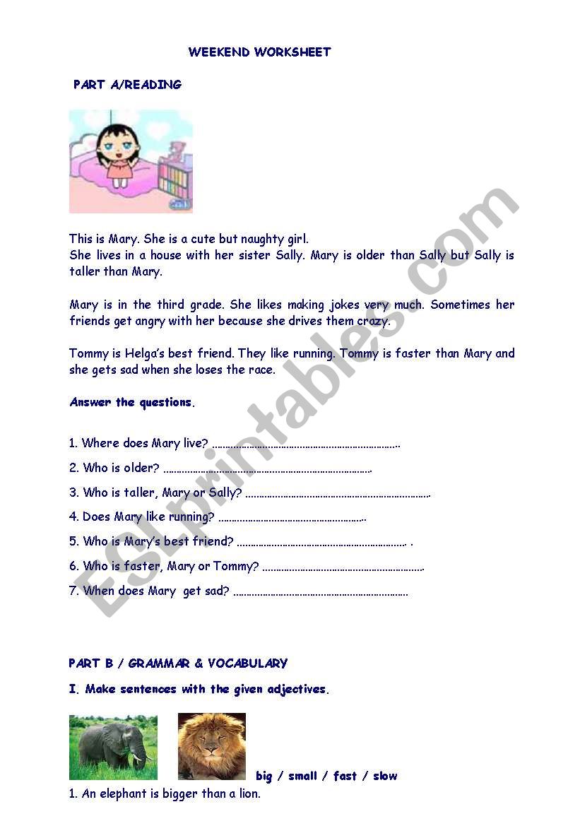 Worksheet about comparatives worksheet