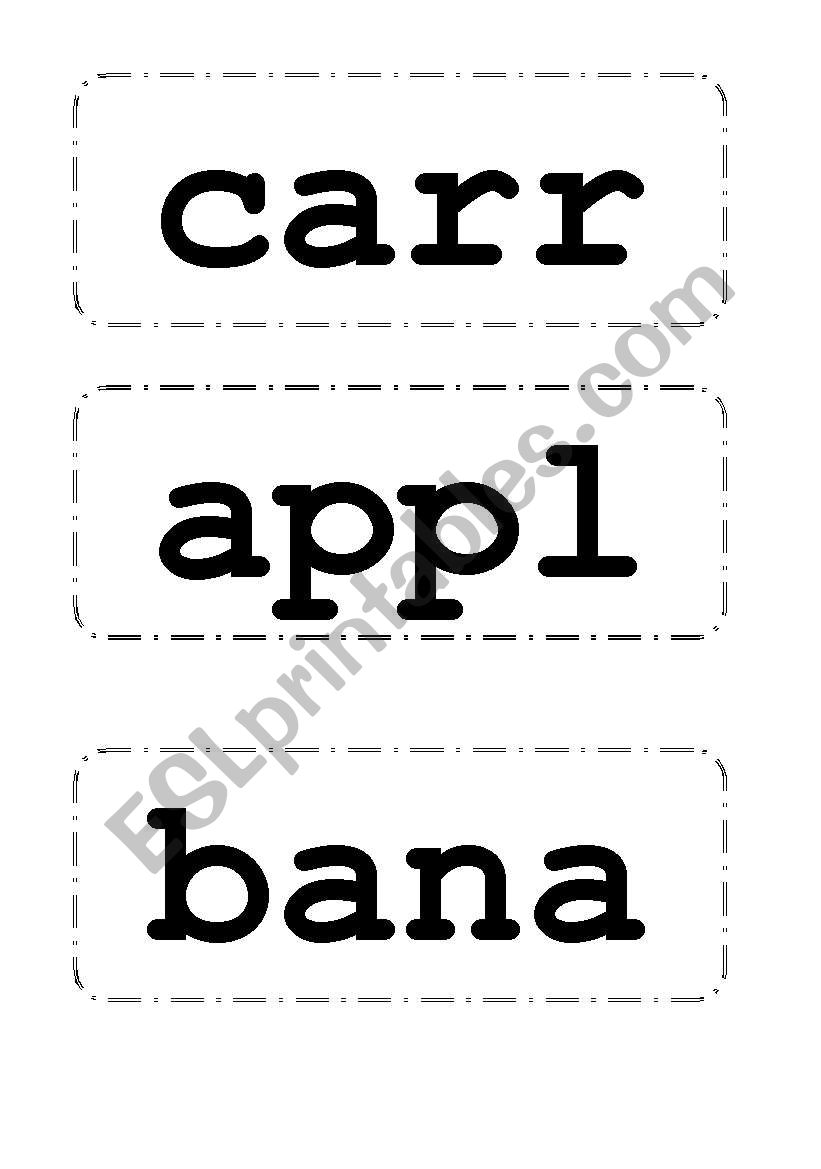 flash cards for food worksheet