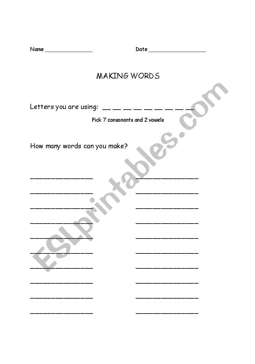 Making Words worksheet