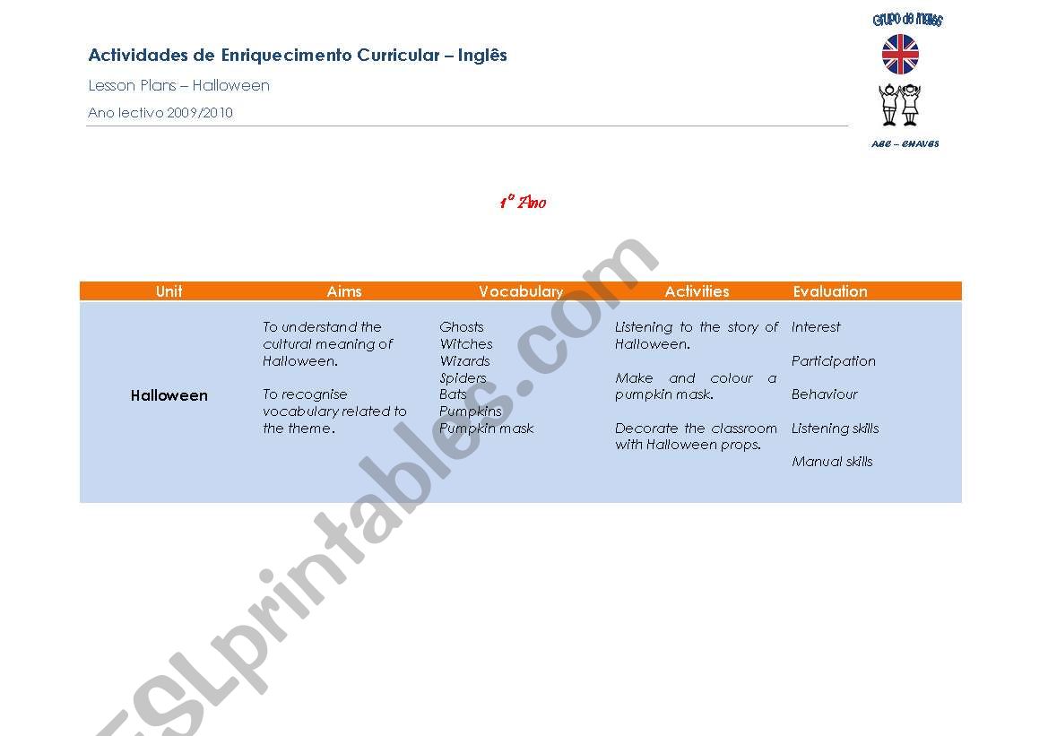 Halloween plan worksheet