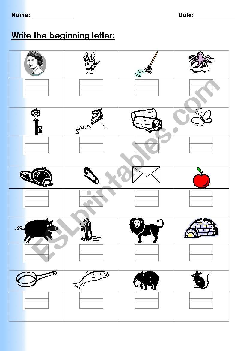 The beginning letter worksheet