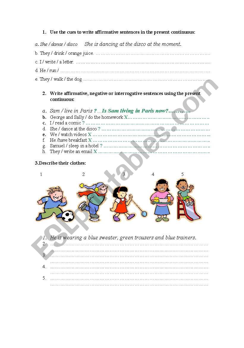 Present continuos and clothes worksheet