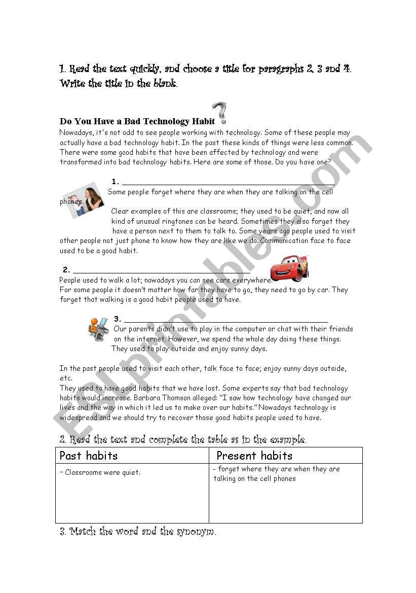 past habits and technology worksheet