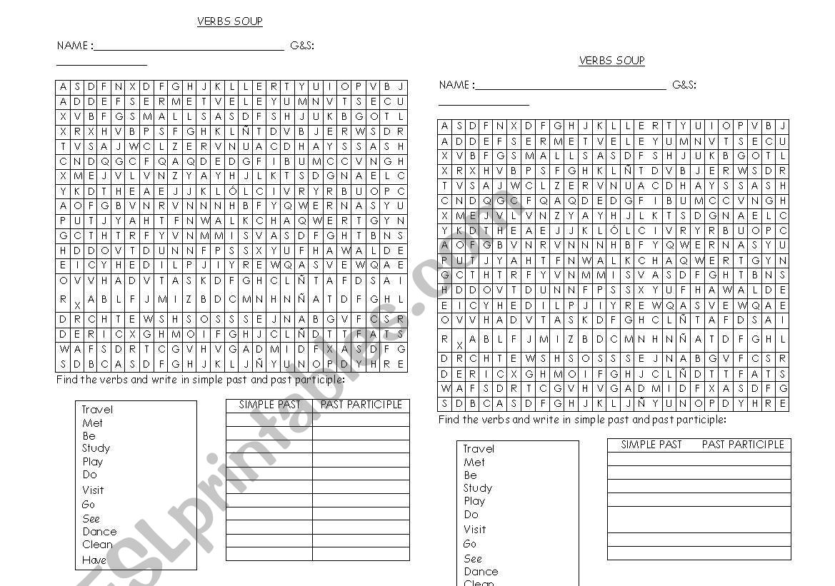 verb soup worksheet