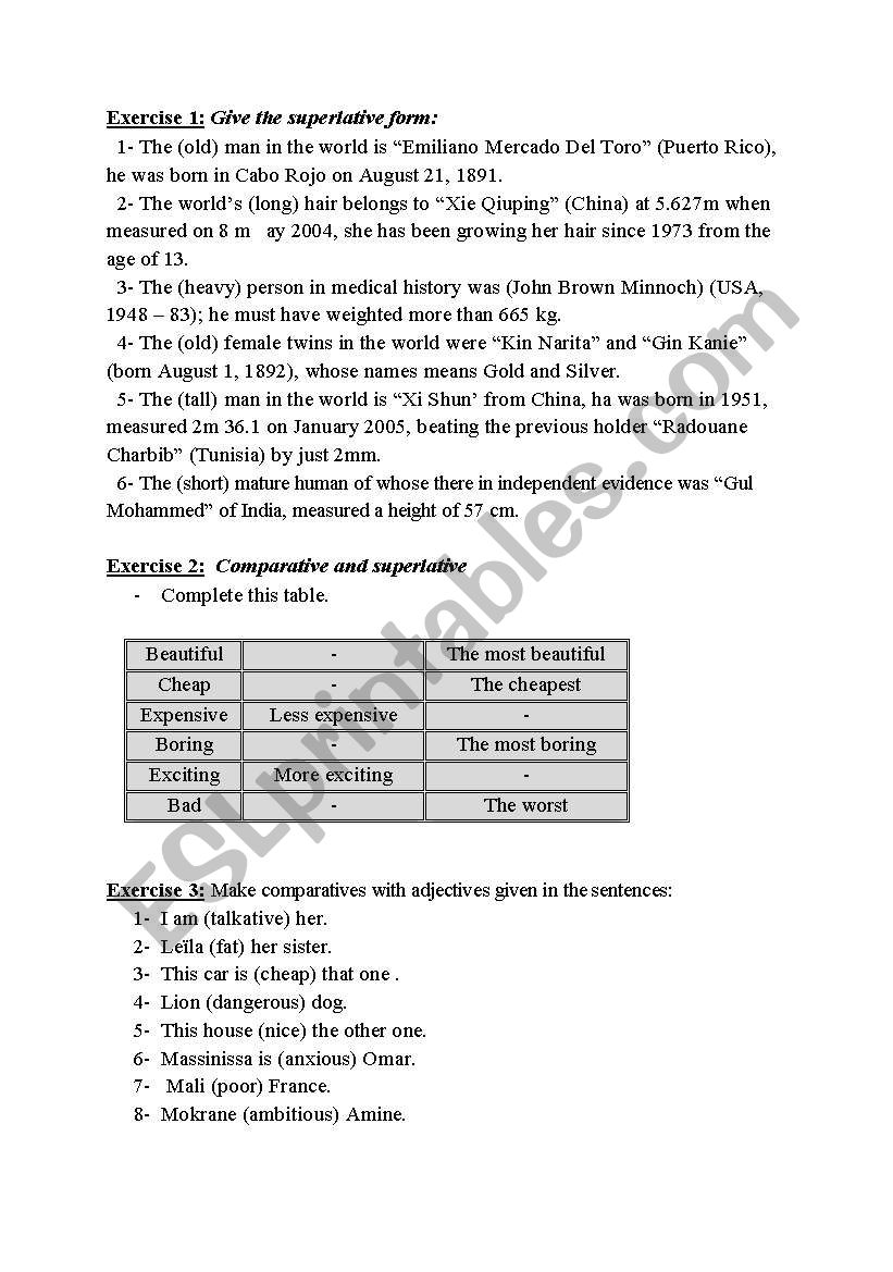 comparatives and superlatives some useful exercises