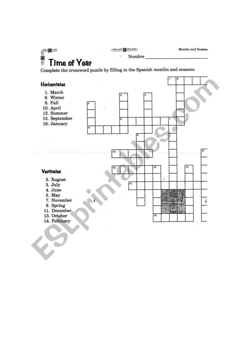 Time of the year worksheet